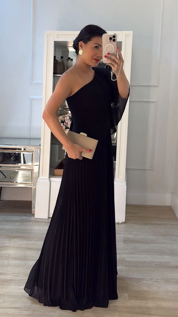 Vestido Longo Crepe Ombro Único Sophia Cinto Faixa