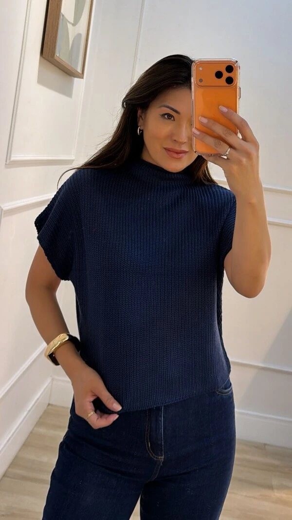 Blusa Tricot Ampla Giulia Gola Alta Enrolado
