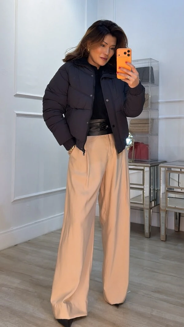 Casaco Bomber Nylon Megan Gola Alta Forro Ovelhinha