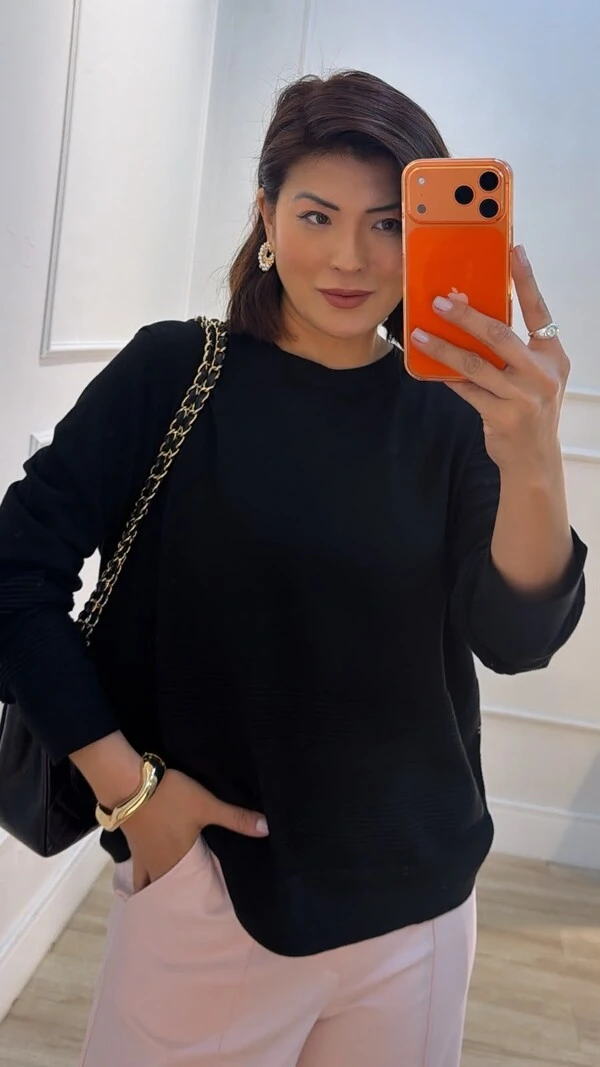 Blusa Ampla Tricot Brenda Com Entremeios