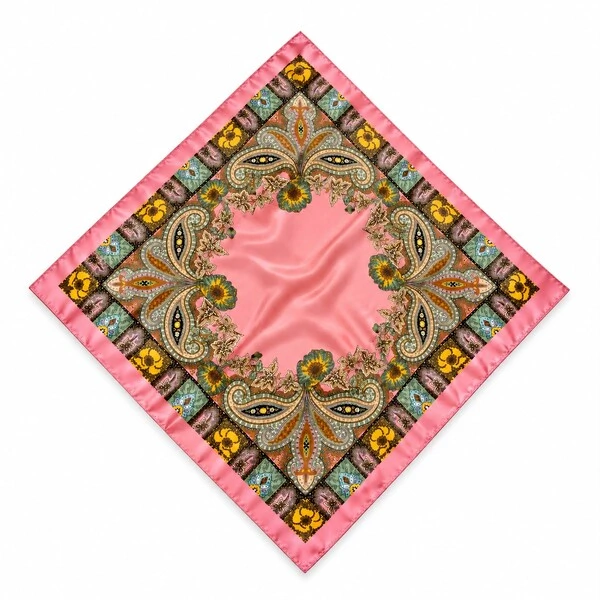 Lenço Acetinado Estampa Floral E Paisley