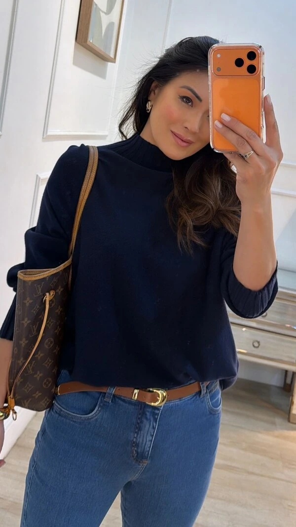 Blusa Poncho tricot Simone Gola Alta