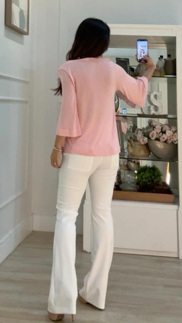 Blusa Ampla Decote V Thayna Mangas 7/8 Evasê