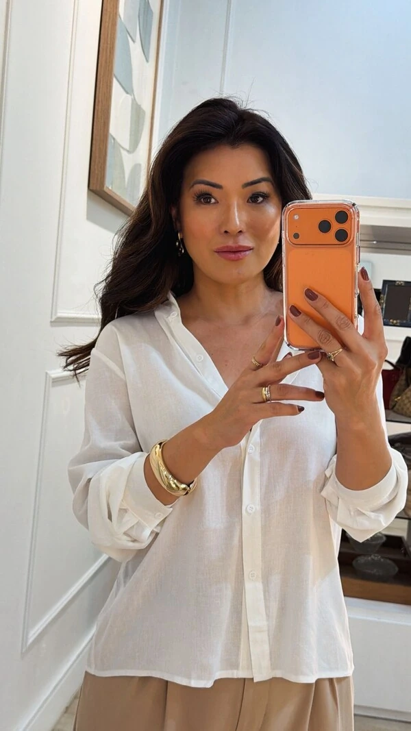 Maxi Camisa Detalhe De Pregas Nos Punhos E Posterior