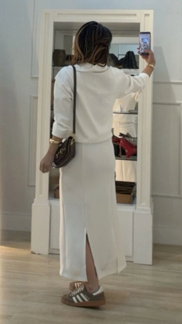 Conjunto Moletom Glaucia Blusa Gola Alta E Saia Midi