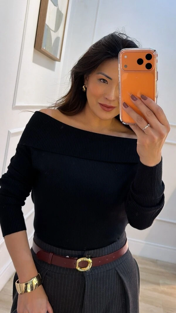 Blusa Tricot Canelada Thais Ombro À Ombro