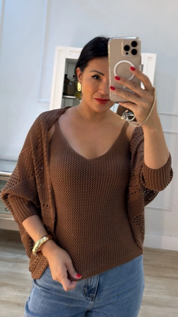 Twin Set Tricot Sheyla Com Entremeios Blusa Regata & Cardigan