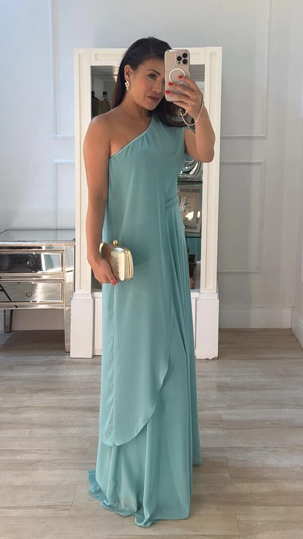 Vestido Longo Capa Lateral Adriele Com Cinto Faixa