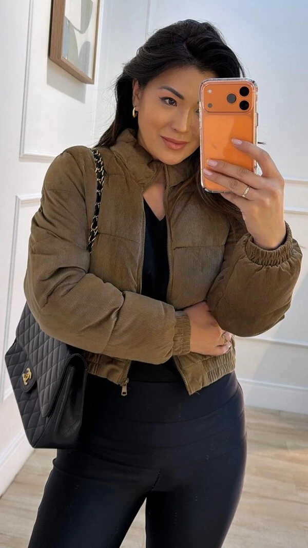 Jaqueta Bomber Veludo Cotelê Rebeca Pespontos Na Horizontal