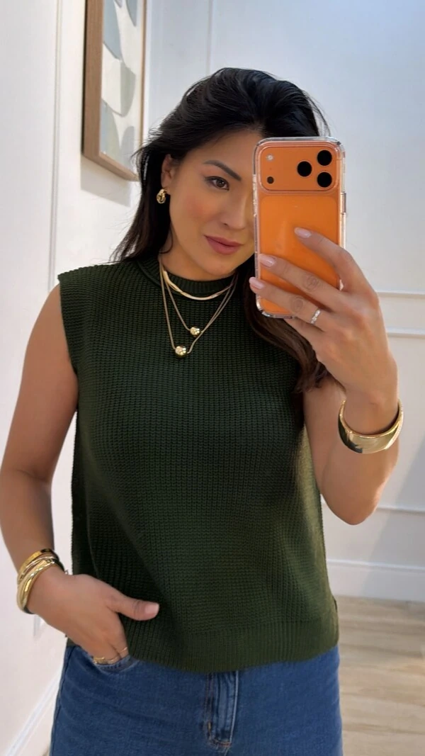 Blusa Regata Tricot Natasha Gola Careca