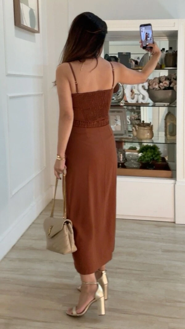Vestido Midi Alças Finas Opcionais Britney Cinto Franzido