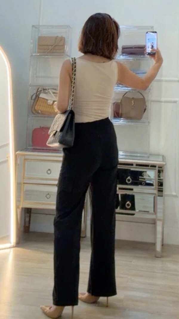 Calça Pantalona Cargo Thamires Pala Larga Com Amarração Frontal