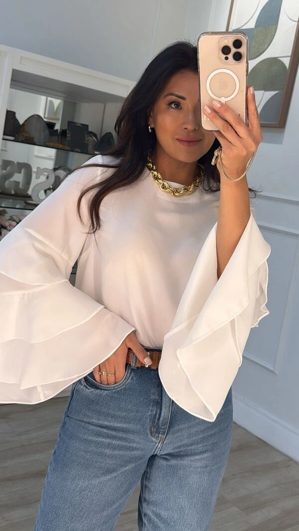 Blusa Crepe Betina Mangas Longas Com Babados