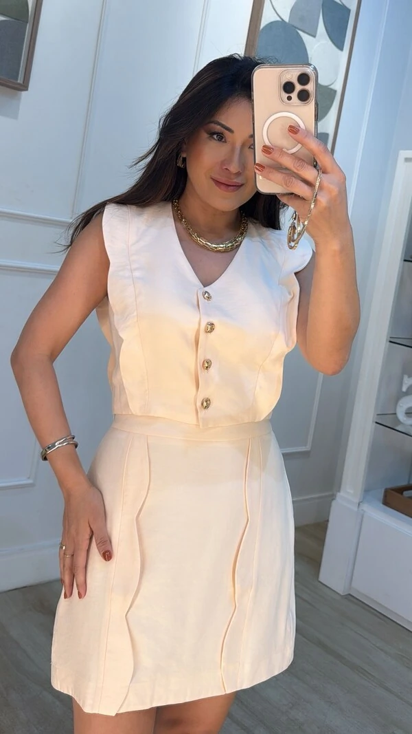 Colete Curto Twill Lorena Mangas Em Babado Nuvem