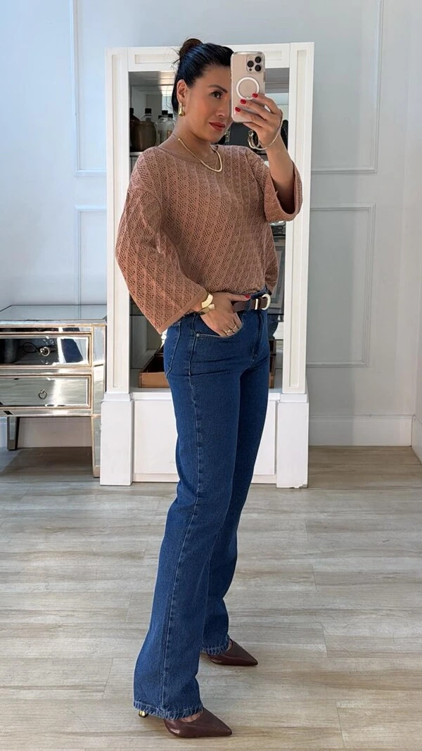 Blusa Tricot Ampla Mangas 7/8 Rafaella Com Entremeios