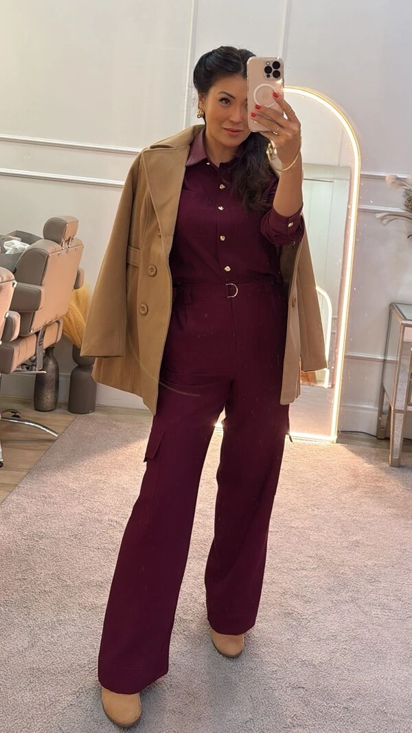 Camisa Twill Mariane Gola E Punhos Em Couro Eco