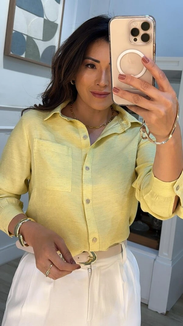 Camisa Mesclada Bolso Único Aysha Martingalê Nos Punhos