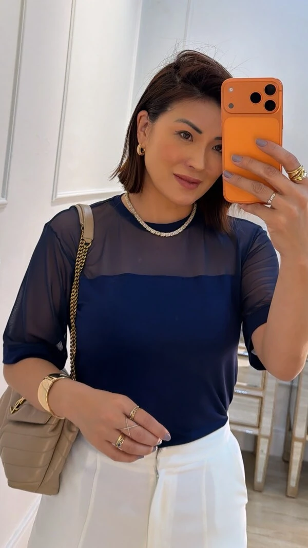 Blusa De Malha Giulia Detalhe Em Tule