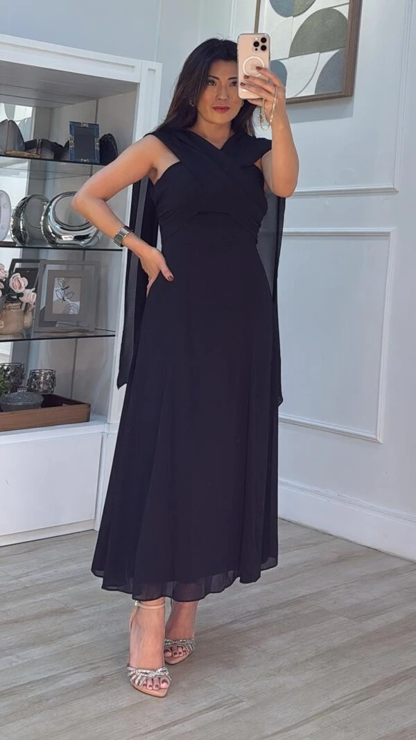 Vestido Midi Chiffon Tomara Que Caia Gisele Detalhe Lateral