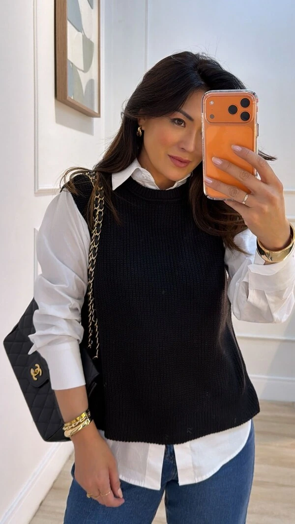 Blusa Regata Tricot Natasha Gola Careca