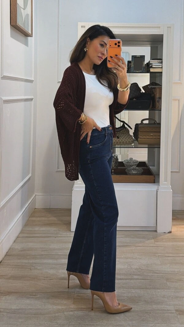 PRÉ-VENDA DATA ESTIMADA DE ENVIO 21/03 Kimono Tricot Vazado Fabi Mangas 3/4