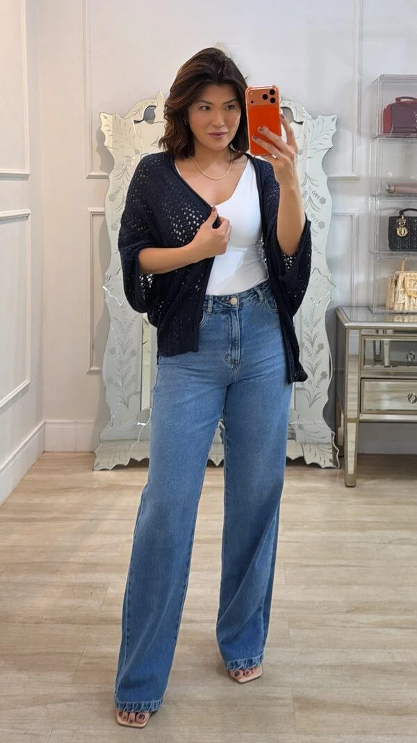 Kimono Tricot Vazado Fabi Mangas 3/4