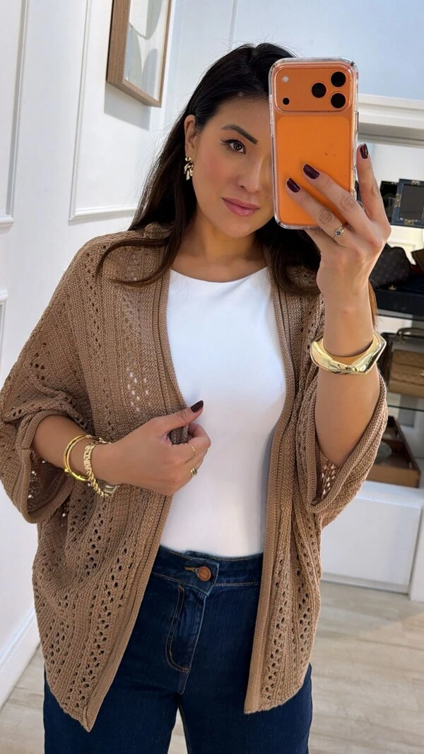 PRÉ-VENDA DATA ESTIMADA DE ENVIO 06/04 Kimono Tricot Vazado Fabi Mangas 3/4