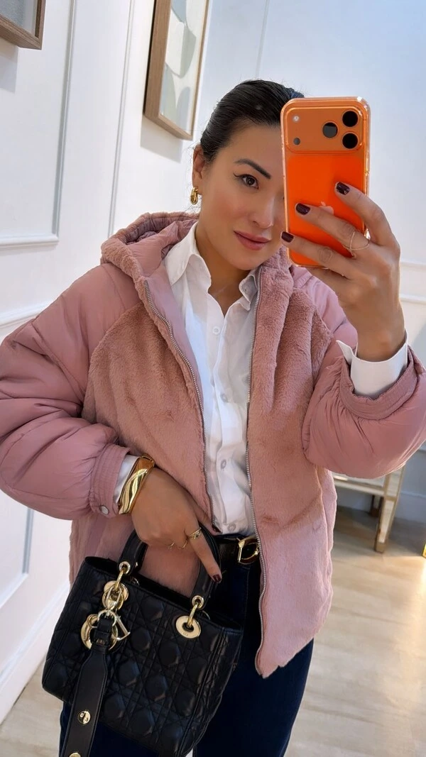 Pré-Venda Data Estimada De Envio Dia 22/06 Jaqueta Casaco Puffer Nylon Com Teddy Estella Mangas Bufa