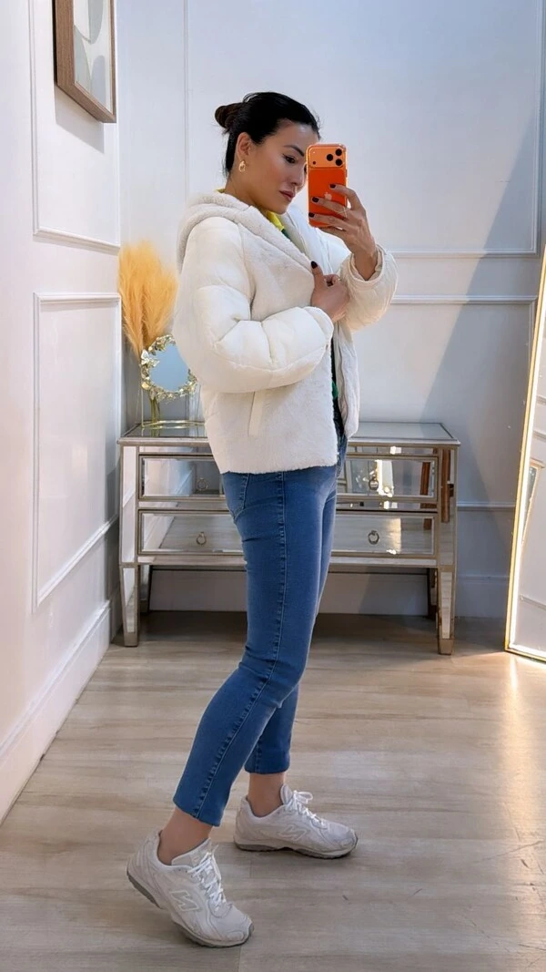 Pré-Venda Data Estimada De Envio Dia 22/06 Jaqueta Casaco Puffer Nylon Com Teddy Estella Mangas Bufa