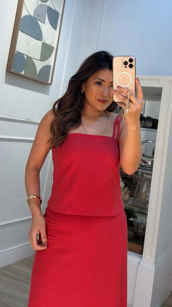 Blusa Regata Alças Duplas Corda Detalhado Caroline Fendas Laterais