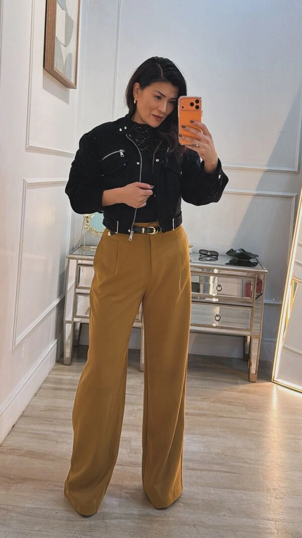 Calça Pantalona Twill Josy Pregas Frontais