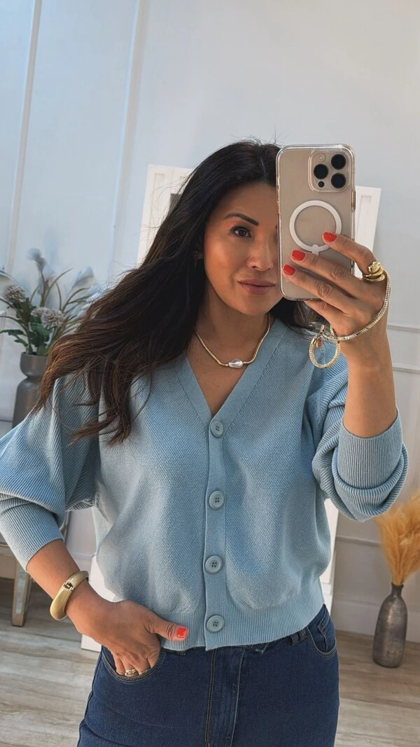 Cardigan Curto Tricot Texturizado Wilma Mangas Bufantes