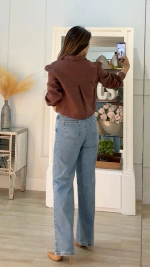 Camisa Cropped Linho Mangas Princesa Veronica Prega Posterior