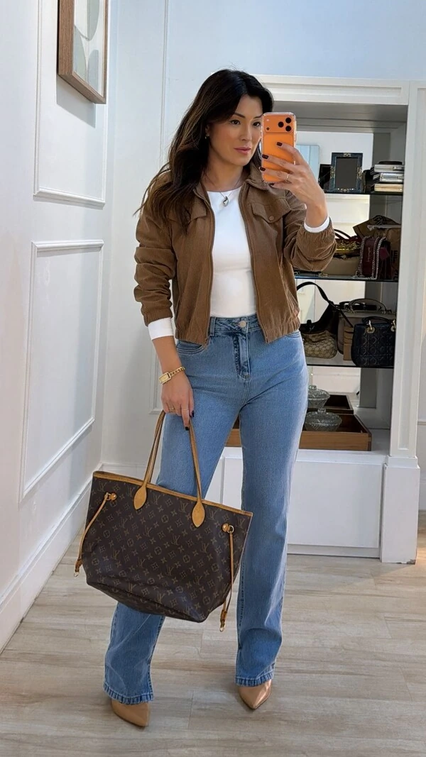 Jaqueta Casaco Bomber Veludo Cotelê Elis Bolsos Com Zíper