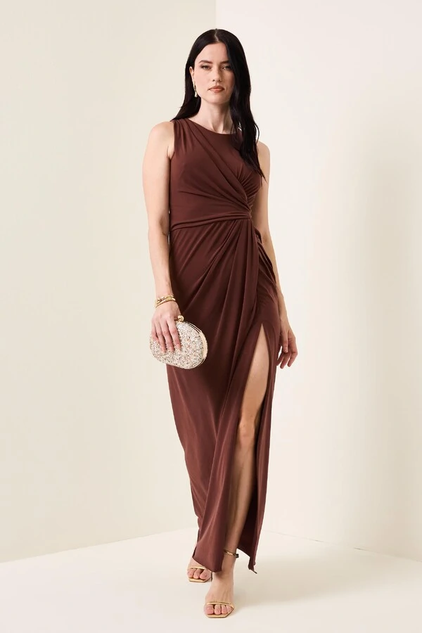 Vestido Longo Melory Detalhe Frontal Drapeado Transpassado