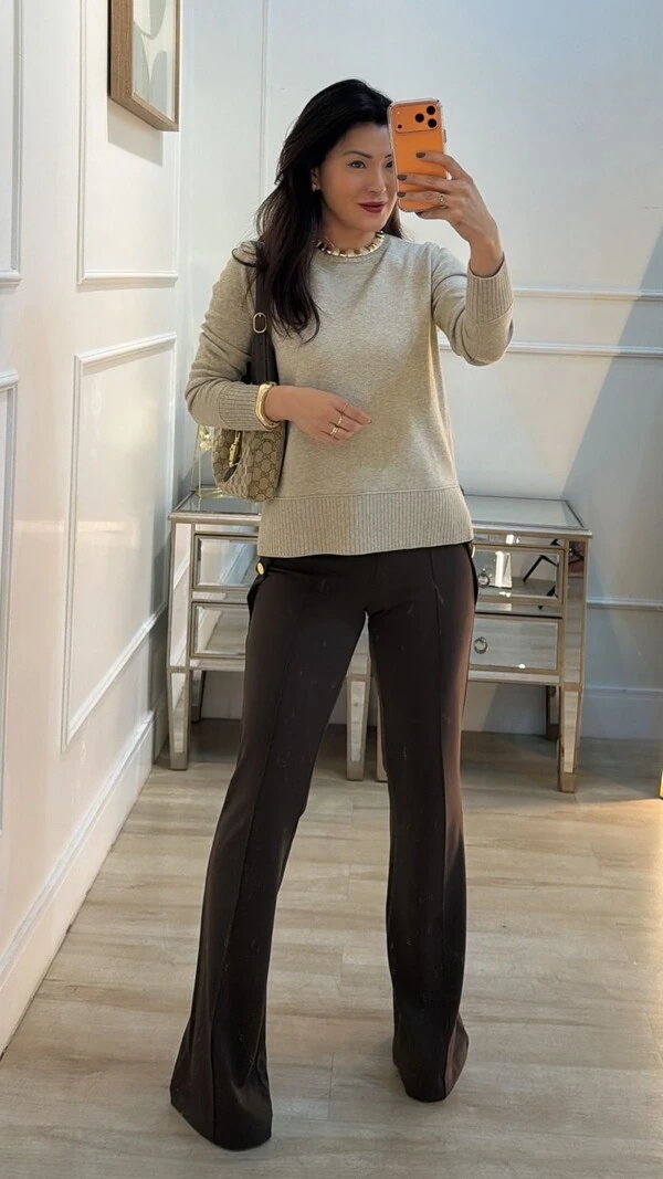 Blusa Tricot Dayane Punhos E Barrado Largos Canelados