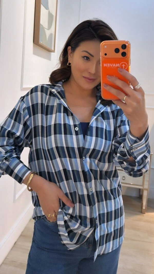 Camisa Xadrez Júlia Mangas Longas Punhos Largos