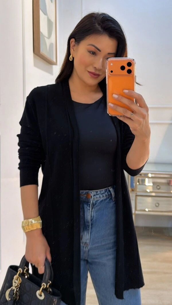 Cardigan Tricot Fabiola Nervuras Frontal Em Relevo