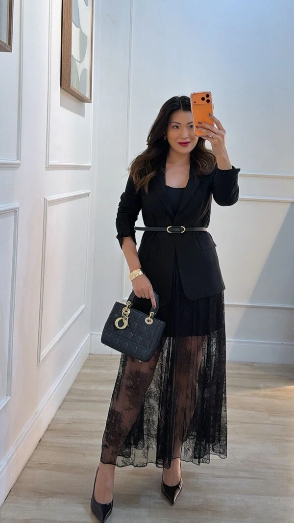 Maxi Blazer Viscose Com Linho Brenda Martingalê Nos Punhos