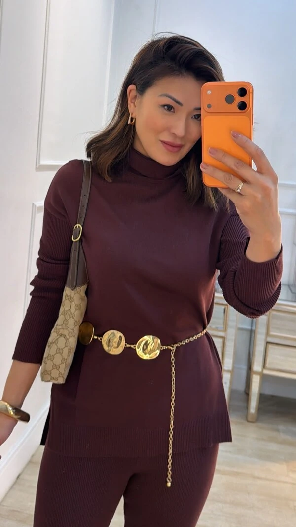 Conjunto Tricot Esther Poncho Gola Rolê E Calça