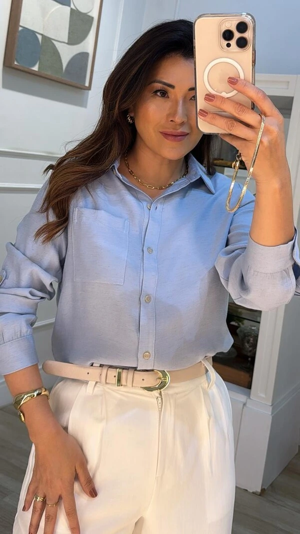 Camisa Mesclada Bolso Único Aysha Martingalê Nos Punhos