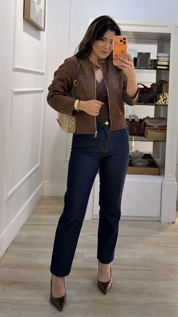 Jaqueta Suede Gola Alta Amora Botões E Zíper Prata