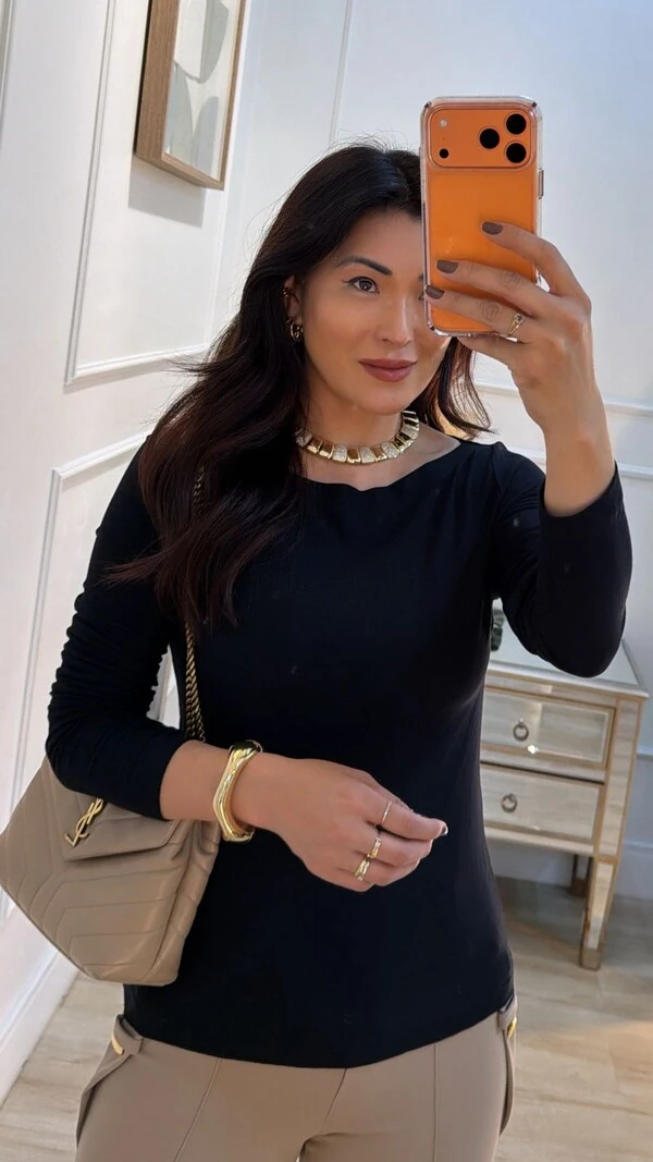Blusa Gola Canoa Vitoria Mangas Longas