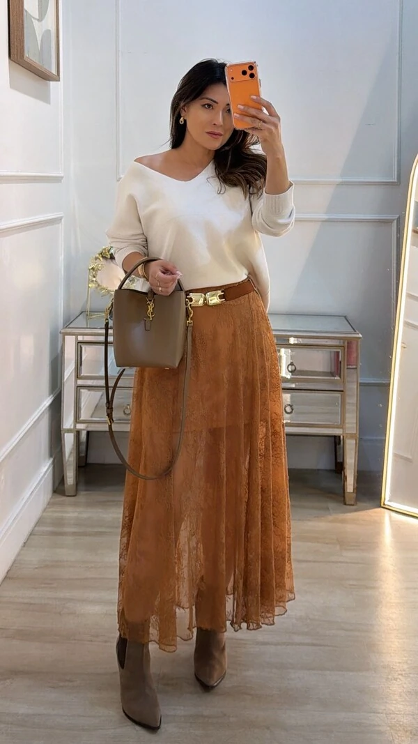 Blusa Tricot Ampla Decote V Paola Mangas Longas