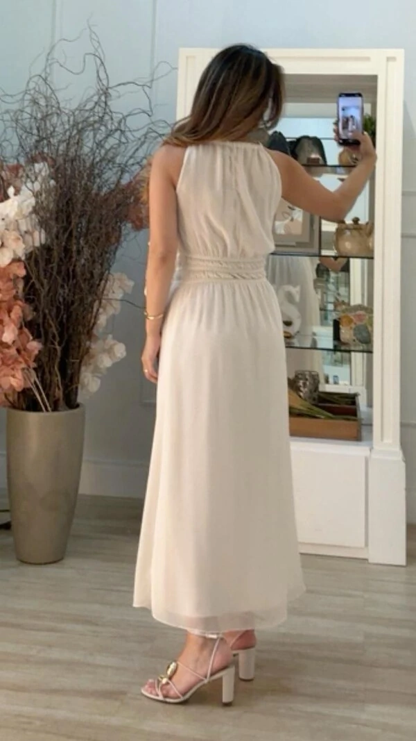 Vestido Midi Chiffon Isis Lástex Largo Na Cintura