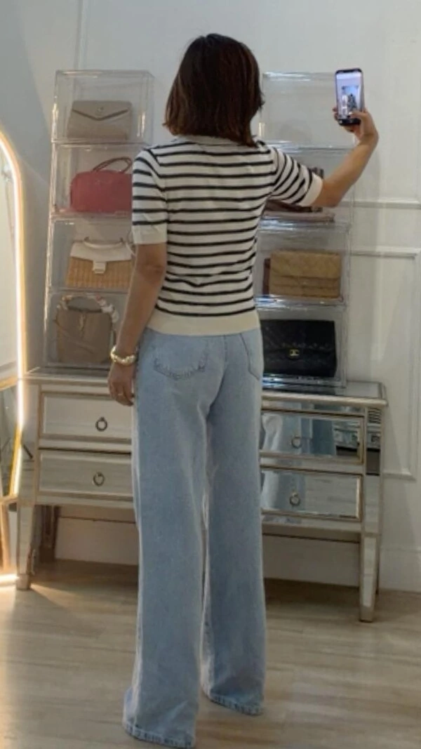 Blusa Polo Tricot Listrada Marcela Mangas Curtas