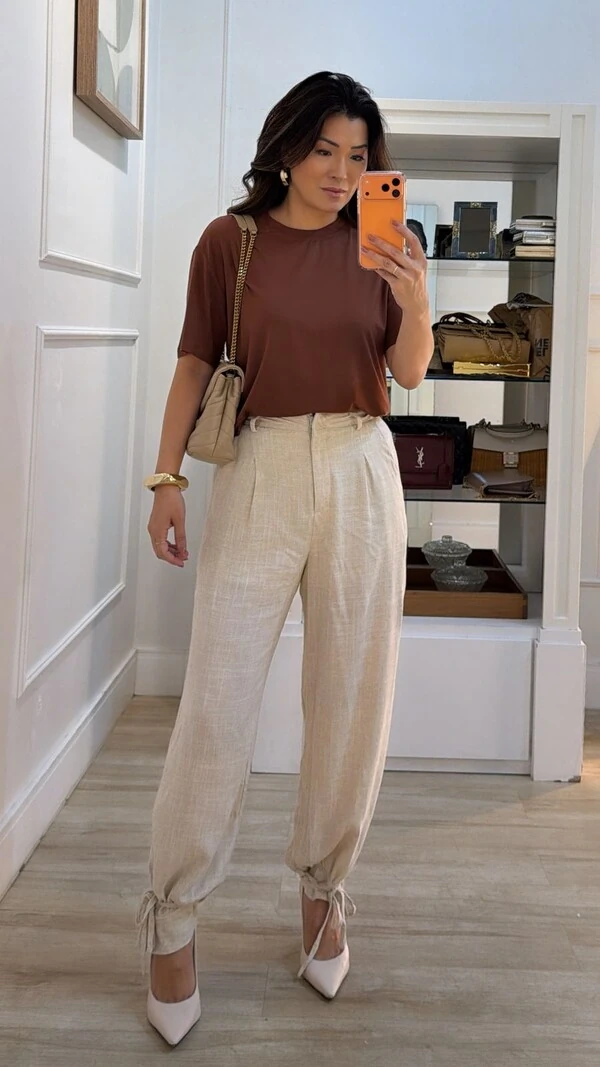 Blusa Malha Ampla Gola Careca Anny Mangas 3/4