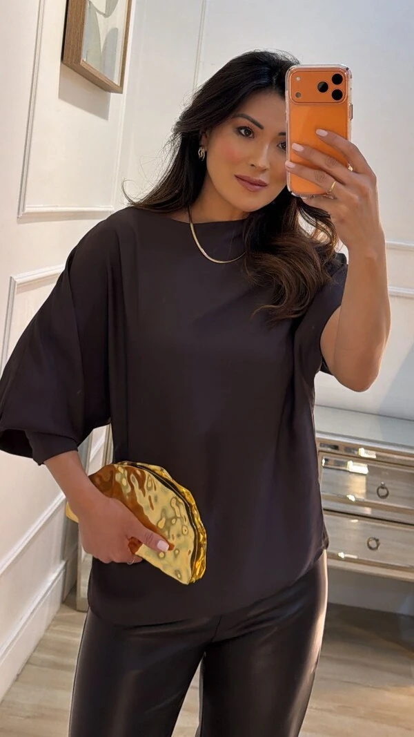 Blusa Assimétrico Crepe Marina Manga Longa Única