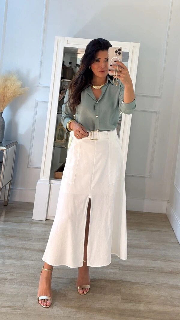 Camisa Viscose Kylie Com Botões Resinados Com Brilho