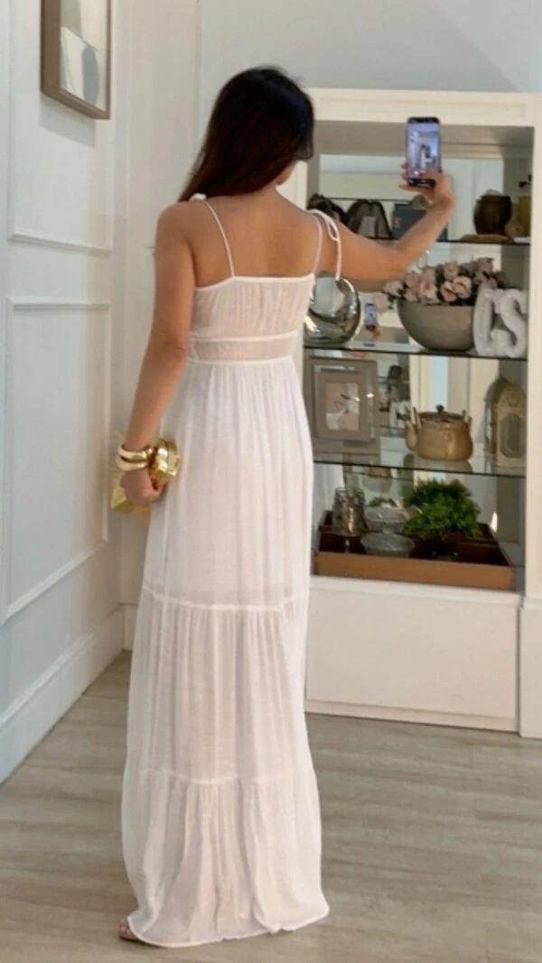 Vestido Longo Kate Alças Com Amarração Regulável E Camadas